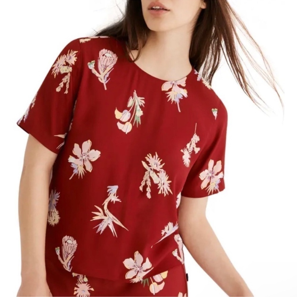 Madewell Top Blouse Bird of Paradise Black Button Back Size S